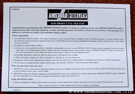 Amstrad SRX400 guarantee