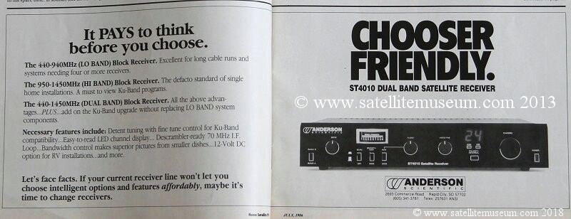 Home Satellite TV magazine July 1986 Anderson Advert